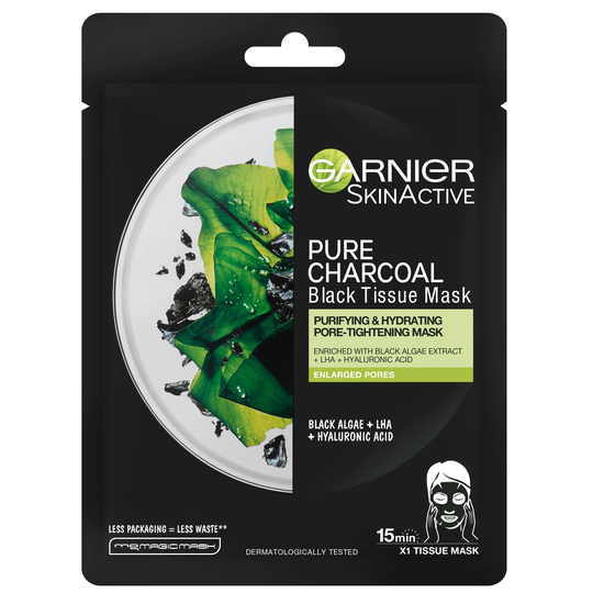 Skin Active Pure Charcoal Black Tissue Mask, Garnier Kangasnaamiot