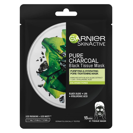 Garnier Tissue Mask Pure Charcaol Black Algae Purifying & Hydrating Pore-Tightning 28g