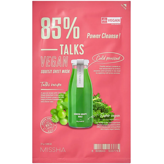 Talks Vegan Squeeze Sheet Mask [Power Cleanse], 27 g MISSHA Kasvonaamio