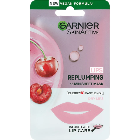 Lips Replumping 15 min Sheet Mask Cherry, 5 g Garnier Huultenpullistaja