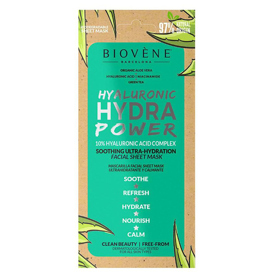 Biovène Hyaluronic Hydra Power Ultra-Hydration Organic Aloe Vera Biodegradable Sheet Mask 20 ml