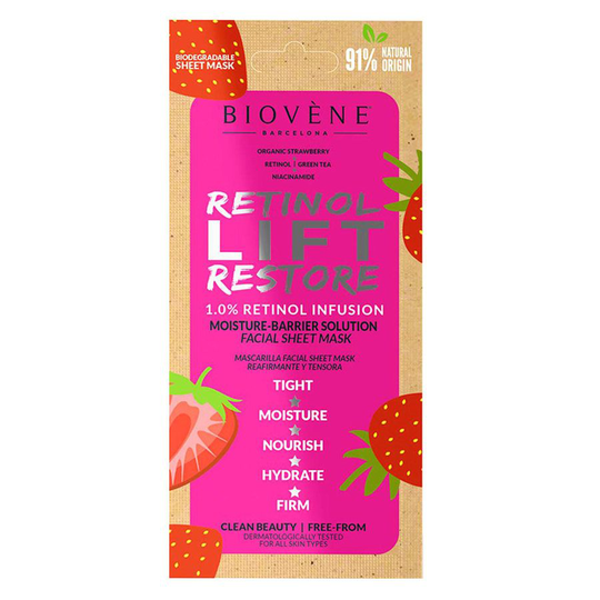 Biovène Retinol Lift Restore Moisture-Barrier Organic Strawberry Biodegradable Sheet Mask 20 ml